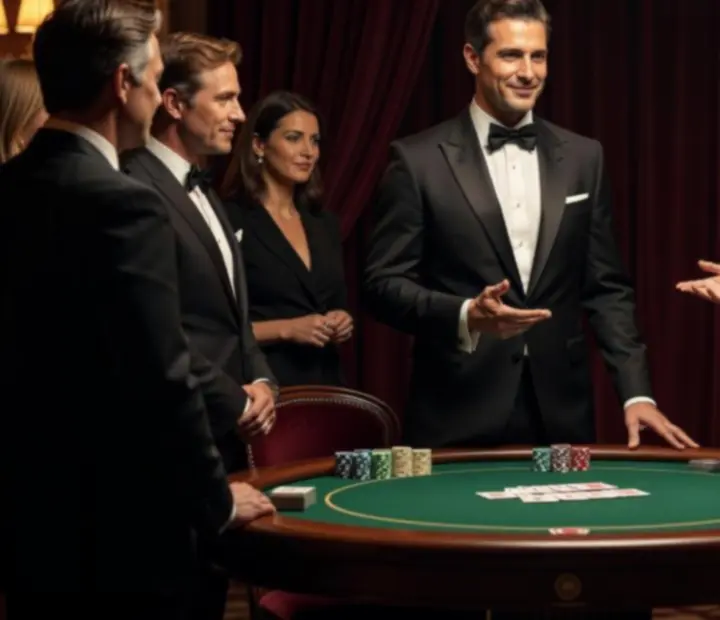 Profesjonalni prowadzący wieczór pokerowy, w eleganckiej oprawie